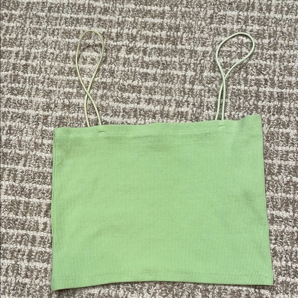 ZARA Green Ribbed Crop Top Sz Lg - Picture 1 of 4